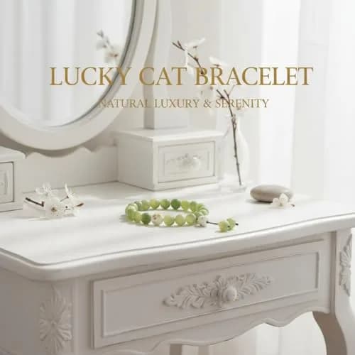 SIXAOAZZ Lucky Cat Bracelet for Women, Feng Shui Wealth Protection Bracelet with Blue Crystal & Ceramic Cat Charm, Adjustable (Green) | Good Luck Jewelry thumbnail 3