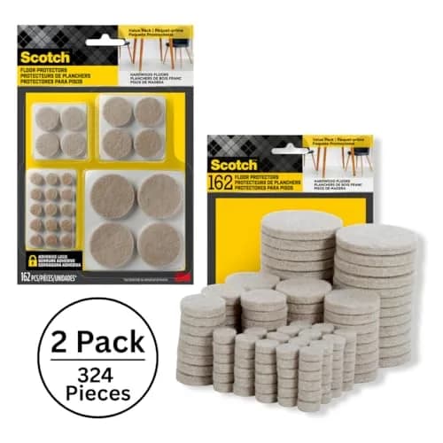 Scotch Felt Pads, Round, Assorted Sizes, Beige, 2 Pack (324 Pieces) | Protects Hardwood Floors, Tile, Laminate thumbnail 2