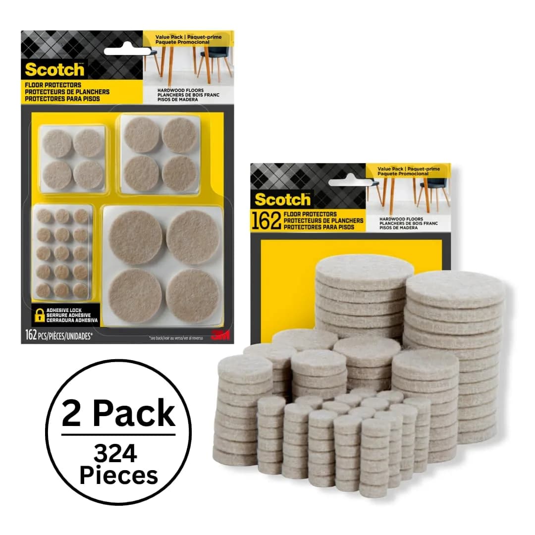 Scotch Felt Pads, Round, Assorted Sizes, Beige, 2 Pack (324 Pieces) | Protects Hardwood Floors, Tile, Laminate - view 2