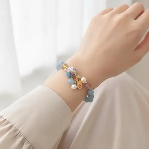 SIXAOAZZ Lucky Cat Bracelet for Women, Feng Shui Wealth Protection Bracelet with Blue Crystal & Ceramic Cat Charm, Adjustable Maneki Neko Good Luck Jewelry Gift thumbnail 7