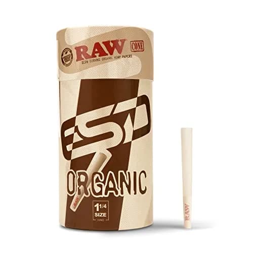 RAW Organic 1-1/4 Size Pre-Rolled Cones 150 Pack | Slow-Burning Chlorine-Free Rolling Papers with Tips thumbnail 1