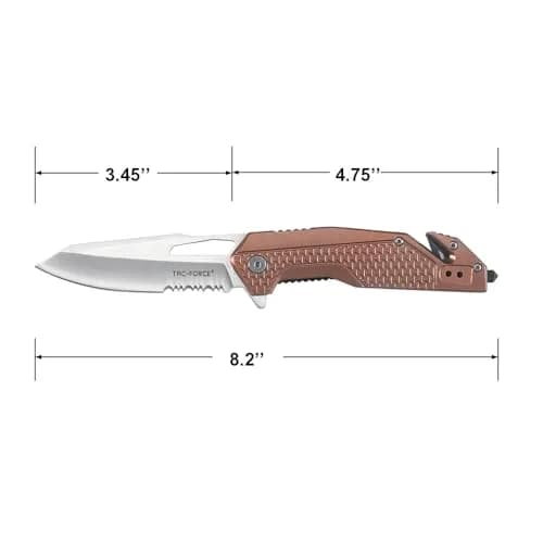 Tac-Force Tactical Folding Knife 8 Inch Overall Length 3.25 Inch Satin Blade Brown Aluminum Handle Rescue Camping thumbnail 4