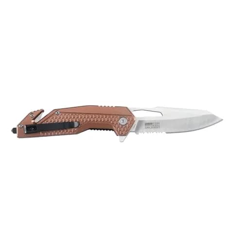 Tac-Force Tactical Folding Knife 8 Inch Overall Length 3.25 Inch Satin Blade Brown Aluminum Handle Rescue Camping thumbnail 3