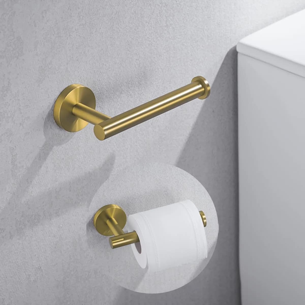 SEABEFORE Toilet Paper Holder -Sturdy Round Brushed Dark Gold Wall Mount for Bathroom, SUS 304 Stainless Steel, 6-inch arm | Durable & Rustproof — Champagne Bronze