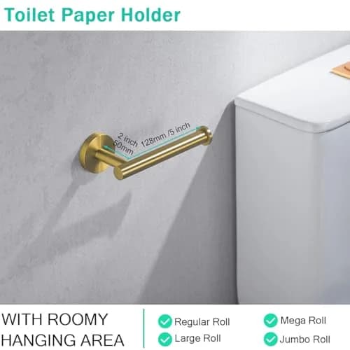 SEABEFORE Toilet Paper Holder -Sturdy Round Brushed Dark Gold Wall Mount for Bathroom, SUS 304 Stainless Steel, 6-inch arm | Durable & Rustproof thumbnail 6