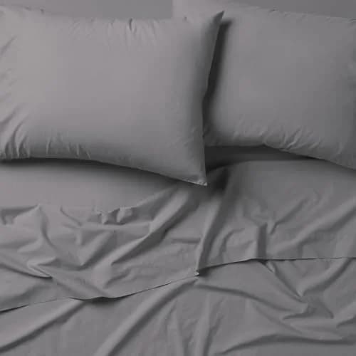 Tuft & Needle Queen Supima Cotton Percale Sheet Set | Breathable & Soft 200TC, Gray Quill thumbnail 4