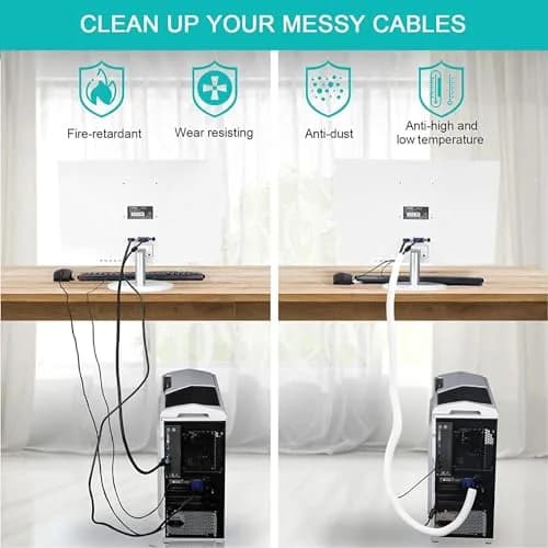 ZhiYo Gold Cable Sleeve 1.27 cm (1/2 inch) | Braided Wire Protector for Desk PC TV Computer thumbnail 3