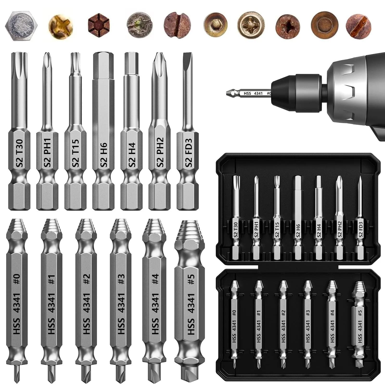 THOSAF Damaged Screw Extractor Set,13 Pcs, High-Speed Steel, Rust Removal, Gift for Men & Adults, 25 units