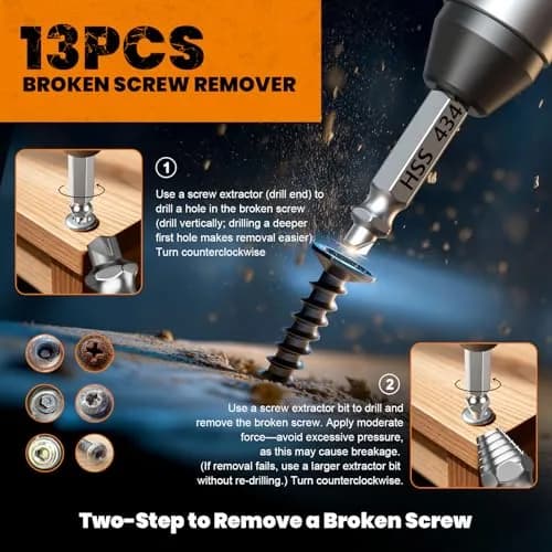 THOSAF Damaged Screw Extractor Set,13 Pcs, High-Speed Steel, Rust Removal, Gift for Men & Adults, 25 units thumbnail 3
