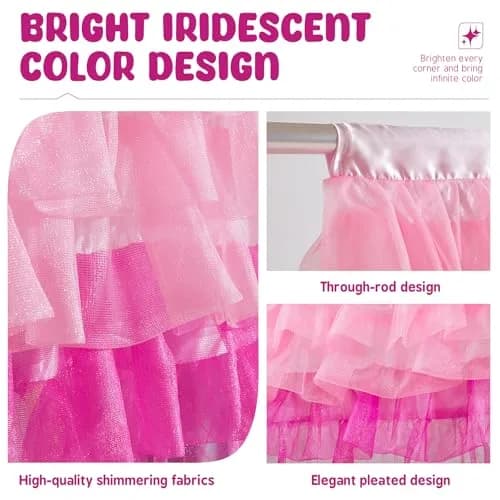 Besutolife Pink Valance Curtains for Girls 52x16 Inch | Sparkle Tulle for Nursery & Kids Room thumbnail 4