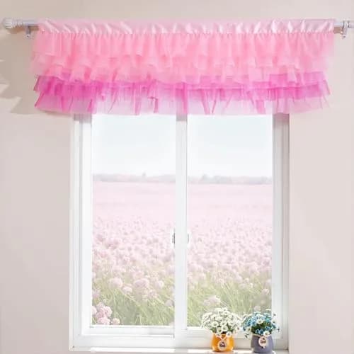 Besutolife Pink Valance Curtains for Girls 52x16 Inch | Sparkle Tulle for Nursery & Kids Room thumbnail 7