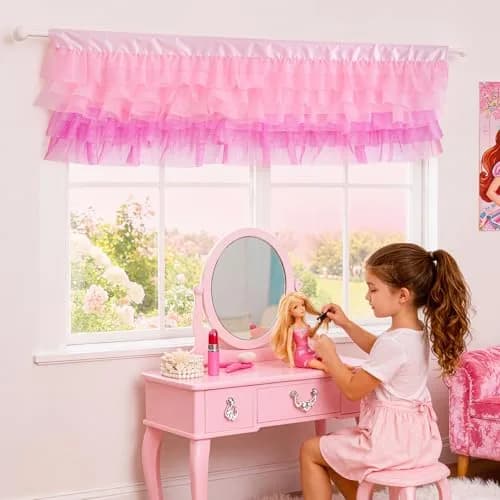Besutolife Pink Valance Curtains for Girls 52x16 Inch | Sparkle Tulle for Nursery & Kids Room thumbnail 2