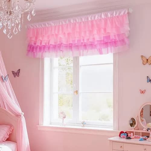 Besutolife Pink Valance Curtains for Girls 52x16 Inch | Sparkle Tulle for Nursery & Kids Room thumbnail 3