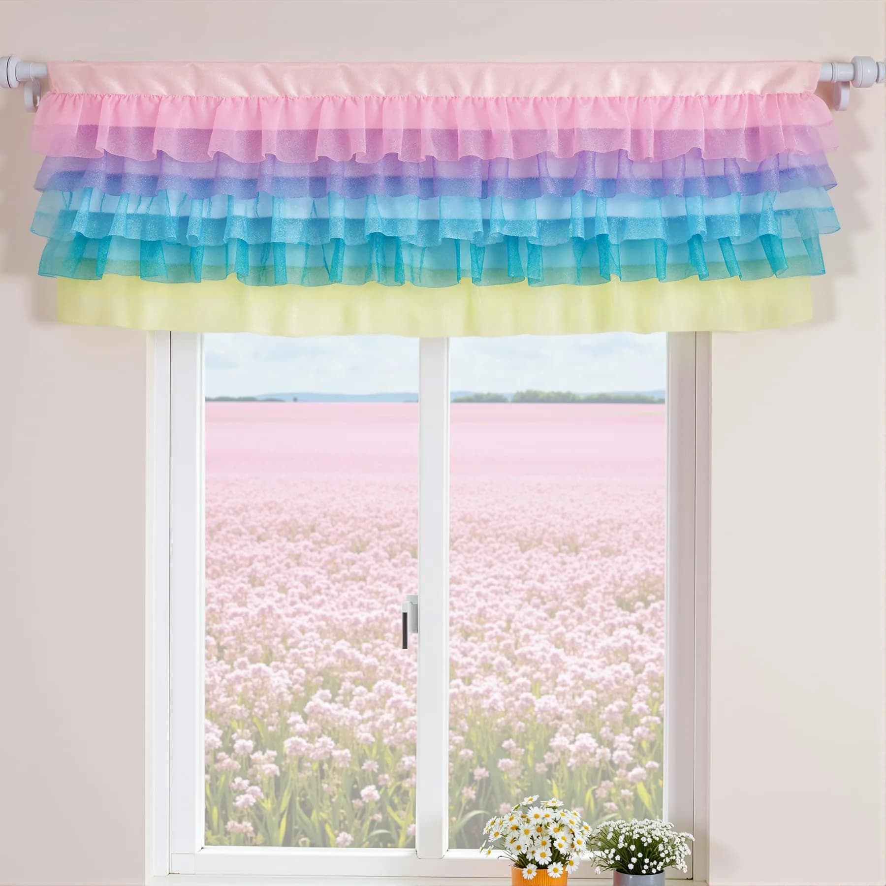 Besutolife Pastel Unicorn Valance Curtain Sparkle Tulle for Girls Nursery 52x16 Inches
