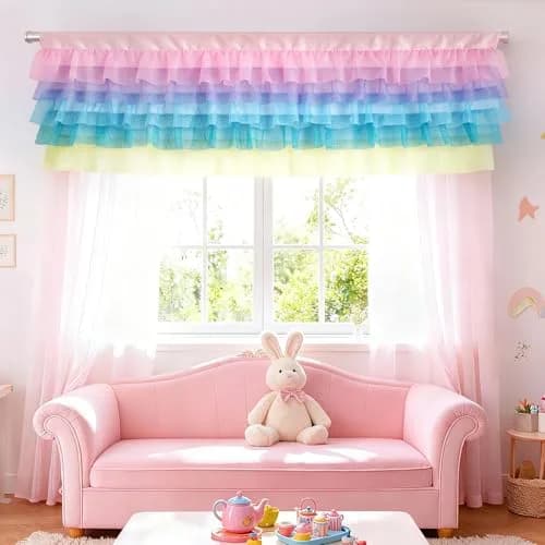 Besutolife Pastel Unicorn Valance Curtain Sparkle Tulle for Girls Nursery 52x16 Inches thumbnail 5