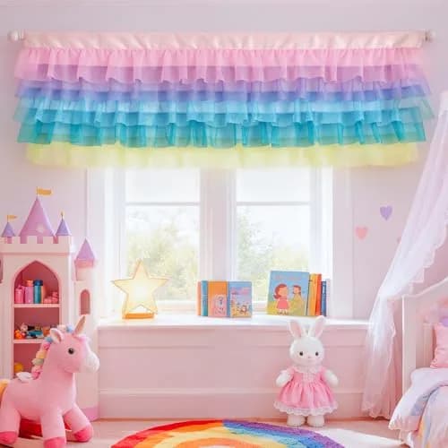 Besutolife Pastel Unicorn Valance Curtain Sparkle Tulle for Girls Nursery 52x16 Inches thumbnail 6
