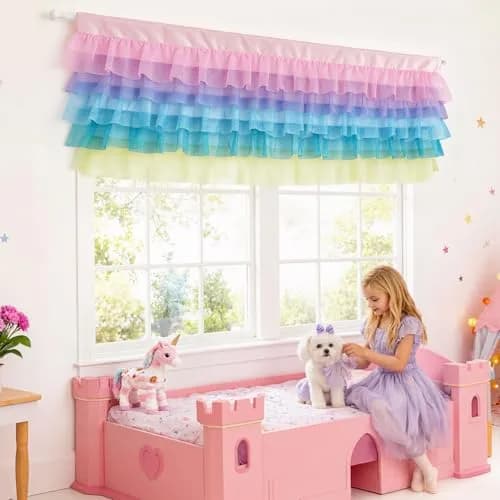 Besutolife Pastel Unicorn Valance Curtain Sparkle Tulle for Girls Nursery 52x16 Inches thumbnail 2