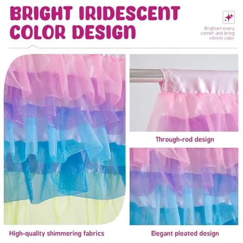 Besutolife Pastel Unicorn Valance Curtain Sparkle Tulle for Girls Nursery 52x16 Inches thumbnail 3