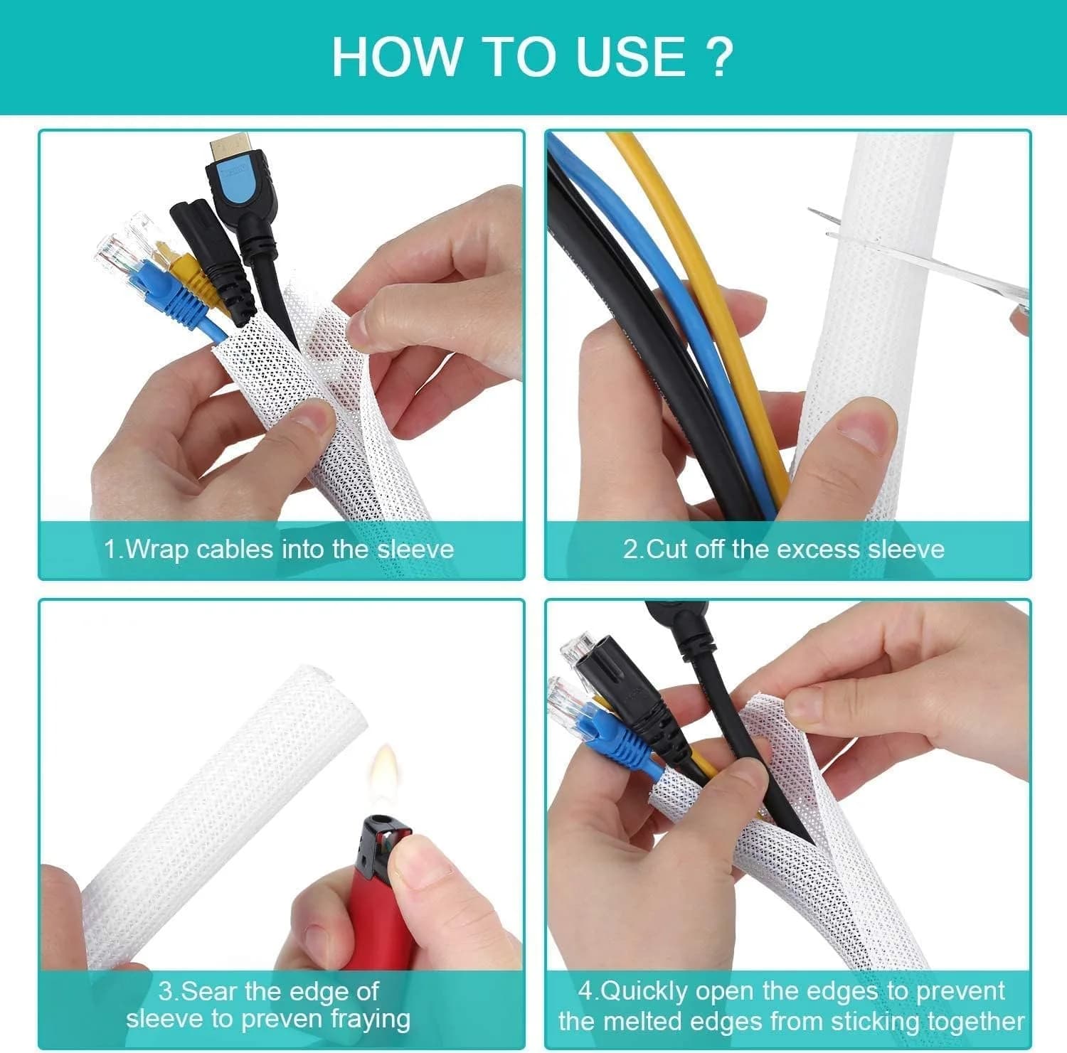 ZhiYo Grey Cable Sleeve 2m (6.6ft) 1.27cm (0.5 inch) | Keeps Wires Tidy & Protected - view 6