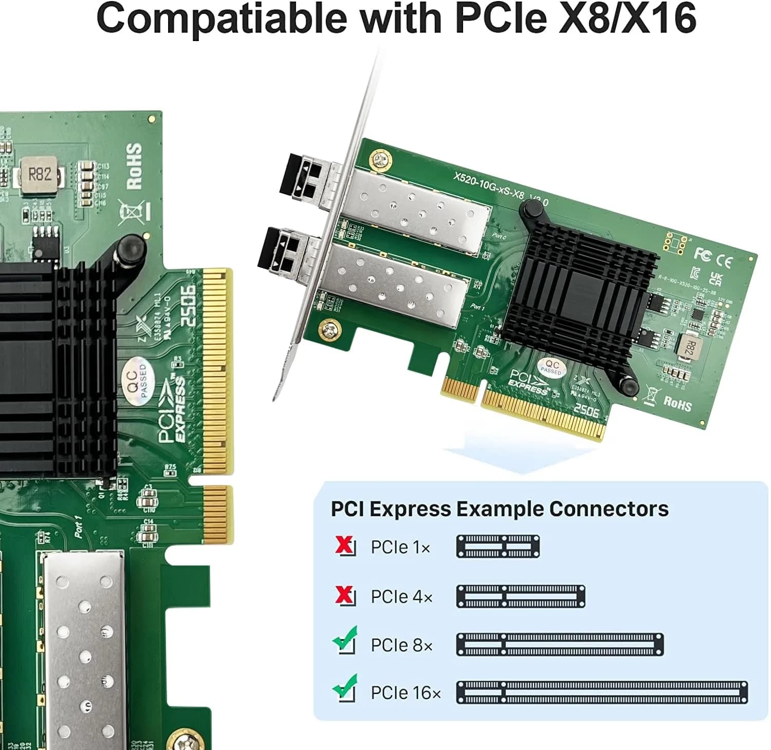 10Gtek Dual SFP+ PCIe Network Card 10GbE X8 with 2x SR Modules | 82599EN Controller - view 3