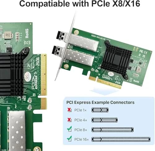 10Gtek Dual SFP+ PCIe Network Card 10GbE X8 with 2x SR Modules | 82599EN Controller thumbnail 3