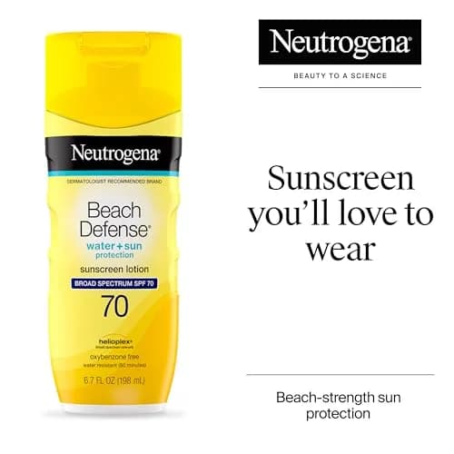 Neutrogena Beach Defense Sunscreen Lotion SPF 70, Face & Body Sunscreen, Broad Spectrum, Fast Absorbing, 198ml (6.7 Fl Oz) | Water Resistant 80 Min, Oil-Free, Oxybenzone & Octinoxate Free (Pack of 3) thumbnail 2