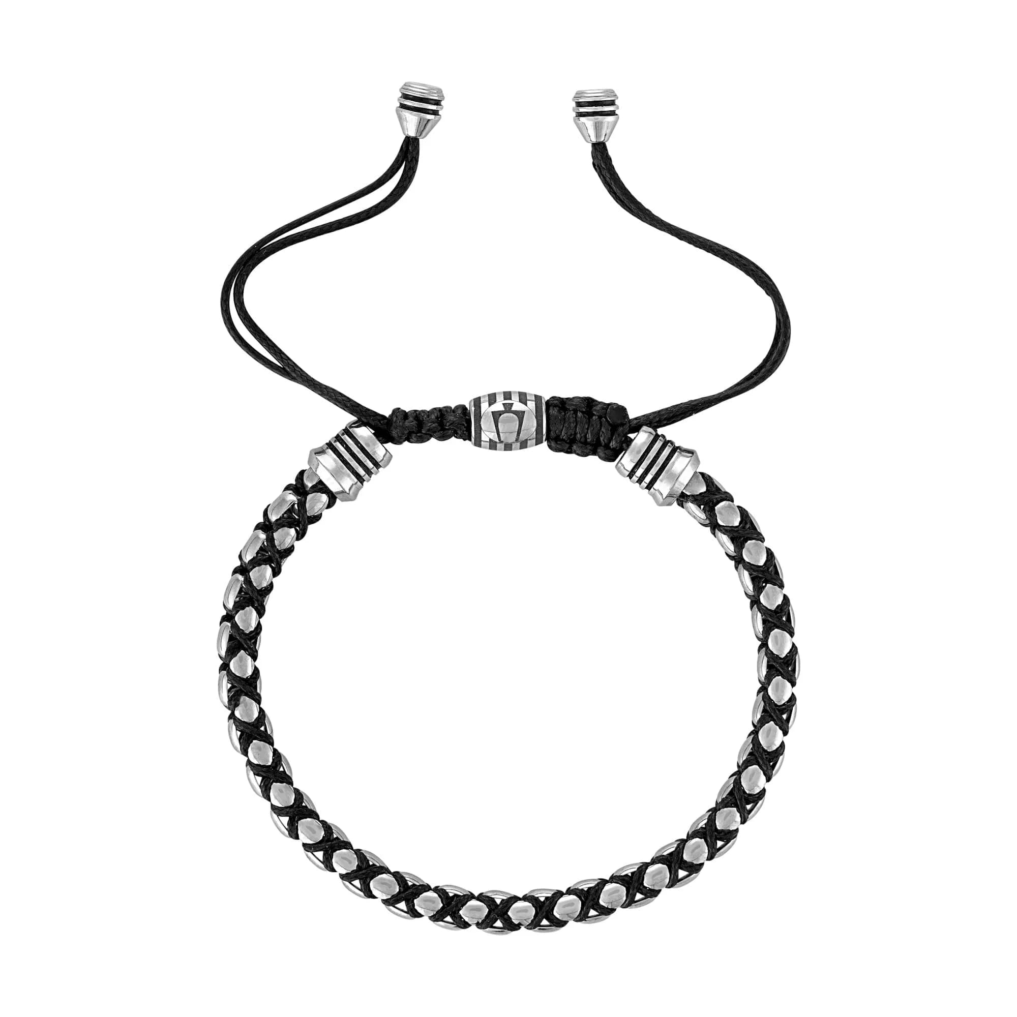 Bulova Men's Jewelry Polished Silver-Tone Stainless Steel Bracelet | Rounded Box Chain Link with Black Cords - main product image