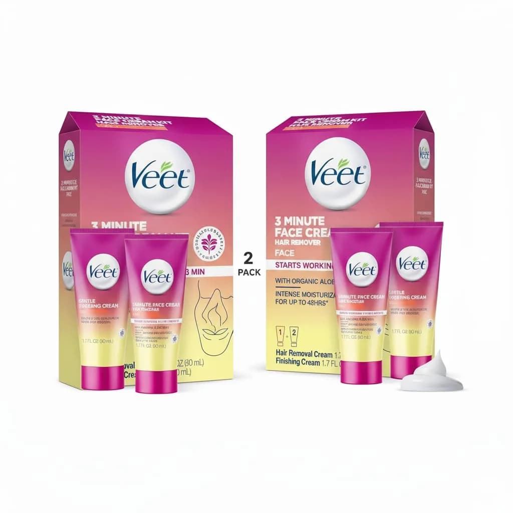 Veet Facial Hair Removal Cream for Women 3 Min | Organic Aloe Vera, 2 Piece