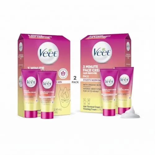 Veet Facial Hair Removal Cream for Women 3 Min | Organic Aloe Vera, 2 Piece thumbnail 1