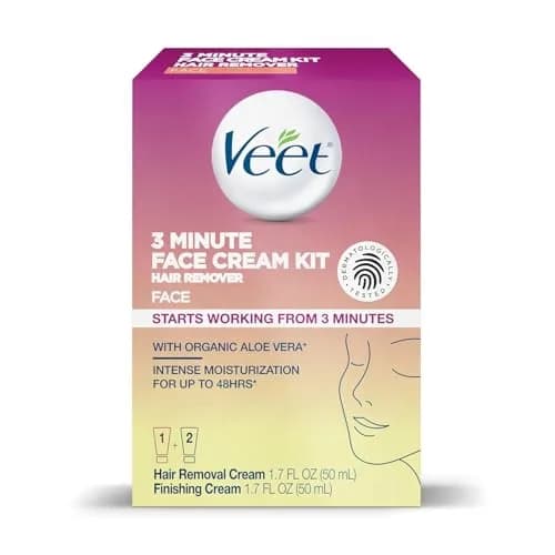 Veet Facial Hair Removal Cream for Women 3 Min | Organic Aloe Vera, 2 Piece thumbnail 7