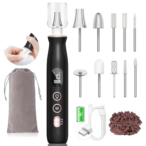HSKAI Professional Electric Nail File Drill 50-Piece Set | Cordless Rechargeable with LED Display — Vintage Black