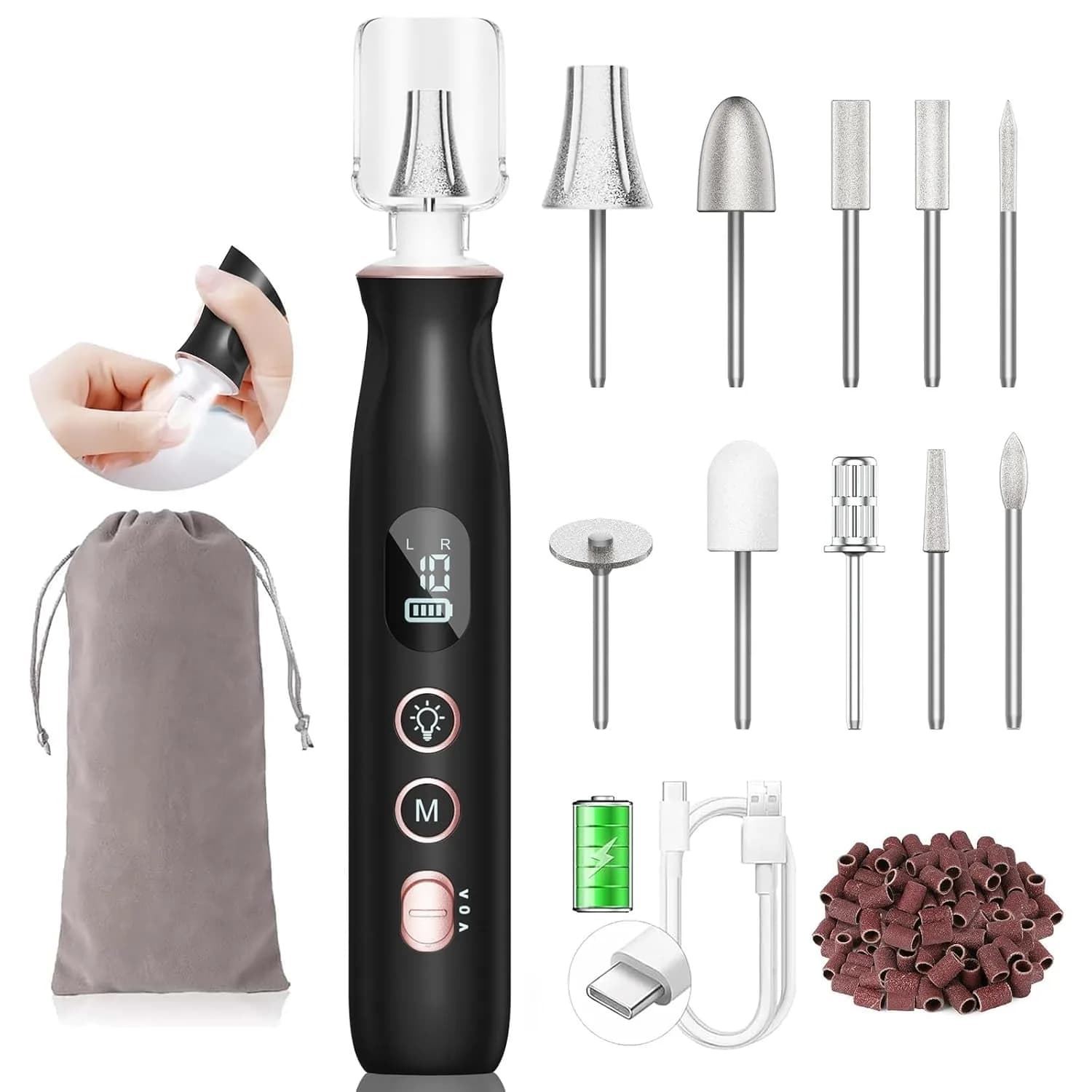 HSKAI Professional Electric Nail File Drill 50-Piece Set | Cordless Rechargeable with LED Display - main product image
