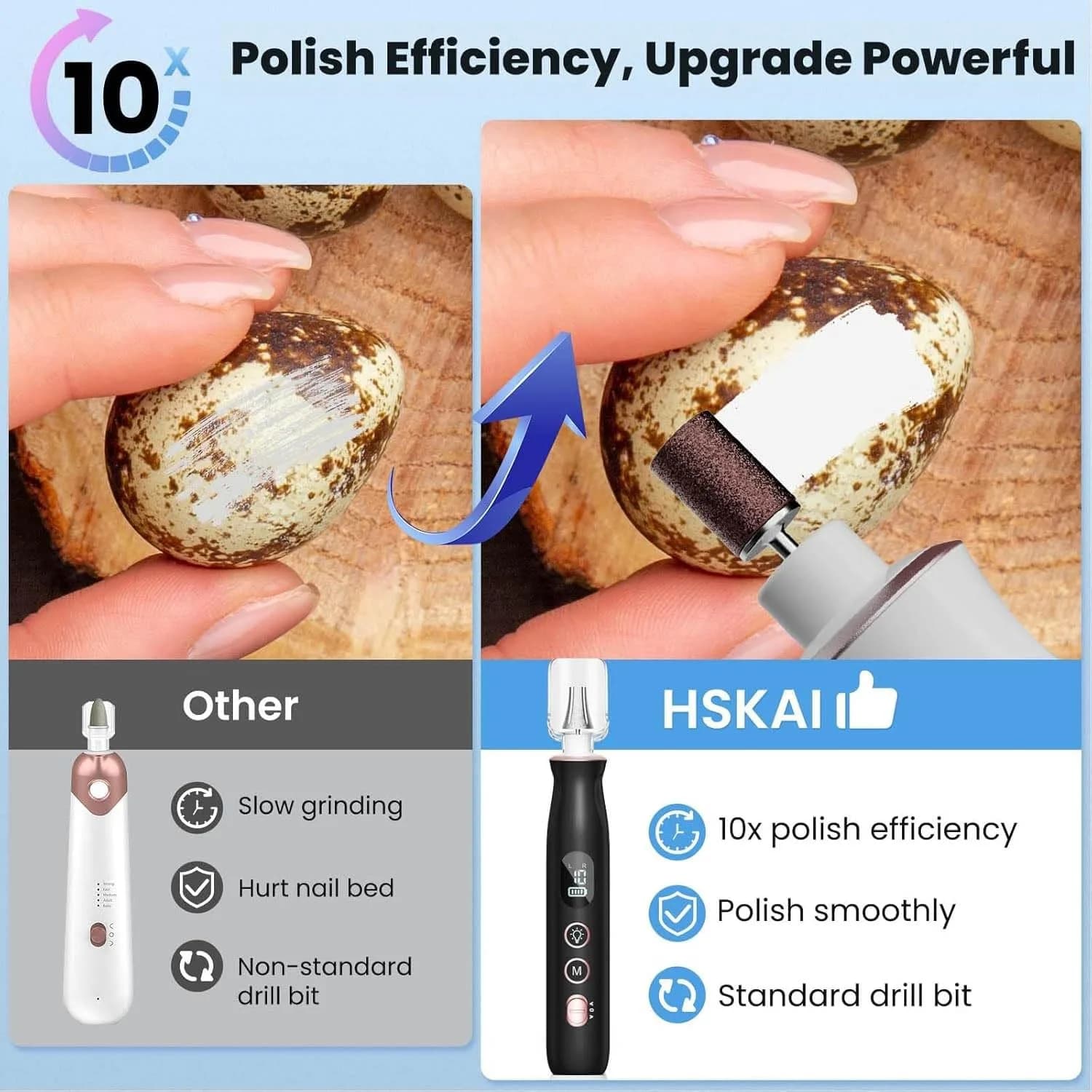 HSKAI Professional Electric Nail File Drill 50-Piece Set | Cordless Rechargeable with LED Display - view 2