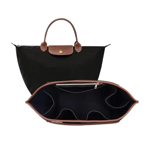 ZTUJO Premium Felt LongChamp Organizer Insert Large | Compatible with Longchamp Le Pliage, Shoulder Bag, Top Handle (Black) thumbnail 1