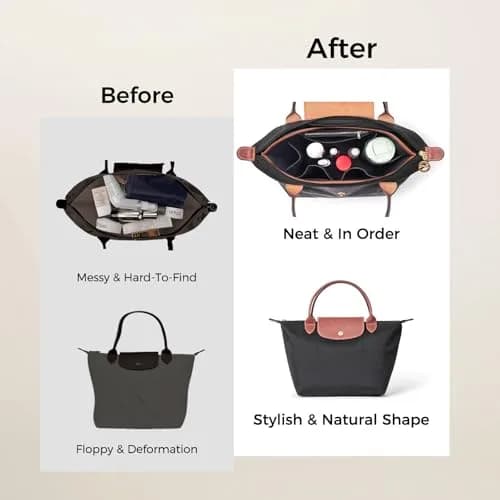 ZTUJO Premium Felt LongChamp Organizer Insert Large | Compatible with Longchamp Le Pliage, Shoulder Bag, Top Handle (Black) thumbnail 8