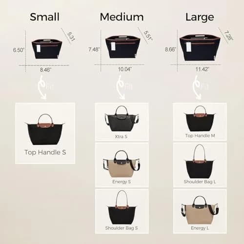 ZTUJO Premium Felt LongChamp Organizer Insert Large | Compatible with Longchamp Le Pliage, Shoulder Bag, Top Handle (Black) thumbnail 3