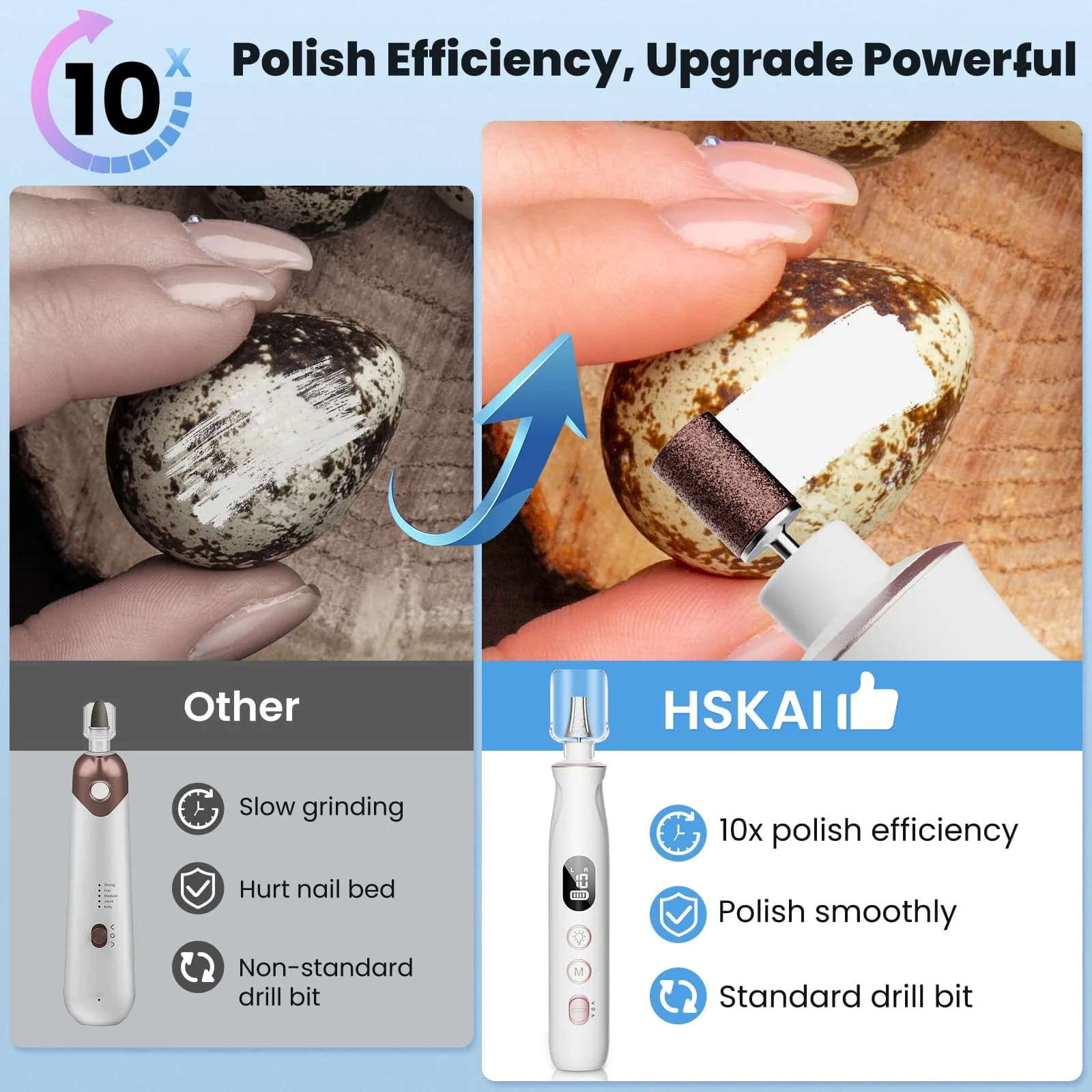 HSKAI Electric Nail File Drill Cordless 50-Piece Kit with LED Lamp | 10-Hour Battery - view 2