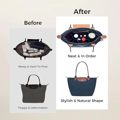 ZTUJO Premium Felt LongChamp Organizer Insert Compatible with Longchamp Le Pliage, Shoulder Bag, Top Handle, Xtra (Navy Blue, Medium) | Bag in Bag thumbnail 8