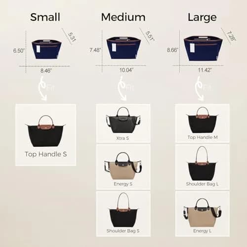ZTUJO Premium Felt LongChamp Organizer Insert Compatible with Longchamp Le Pliage, Shoulder Bag, Top Handle, Xtra (Navy Blue, Medium) | Bag in Bag thumbnail 3