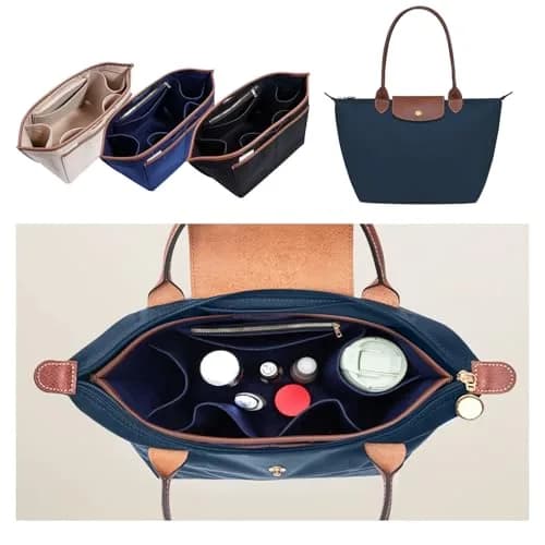 ZTUJO Premium Felt LongChamp Organizer Insert Large | Compatible with Longchamp Le Pliage & Xtra (Navy Blue, Large) thumbnail 6