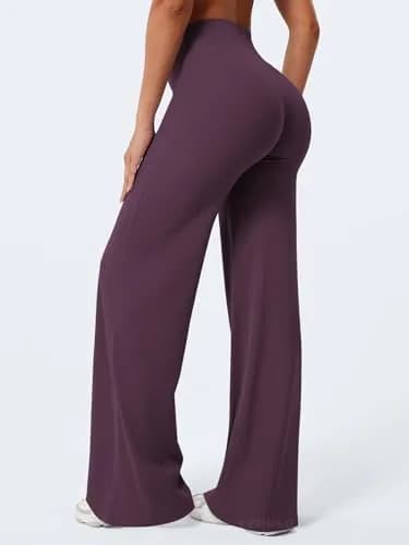 YEOREO Womens Straight Leggings 33" Inseam Yoga Pants Black Berry Purple M | High Waisted Sweat-Wicking thumbnail 2