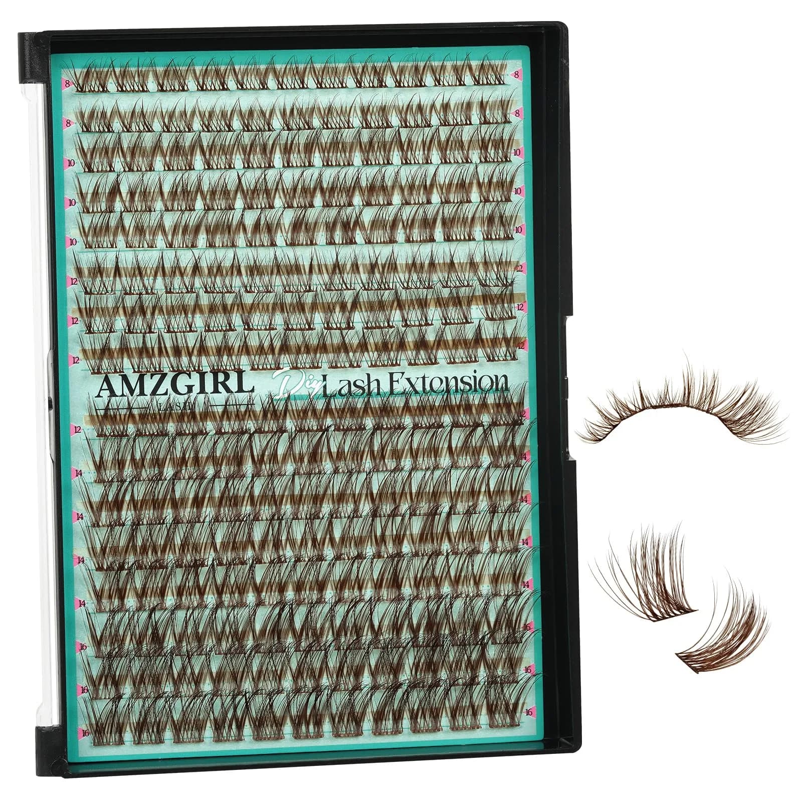 AMZGIRL Brown Lash Clusters 176PCS | Natural Light Hair Blend, Reusable & Easy DIY Application — Lash-Halos（Brown）-176pcs-C-8-16mm