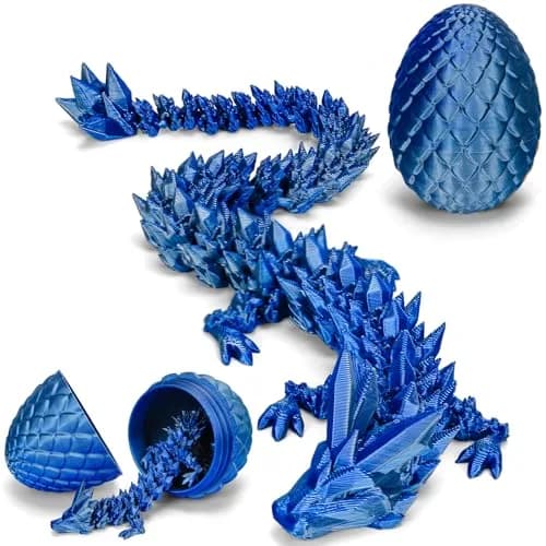 TBOLINE 3D Printed Dragon Egg with Articulated Crystal Dragon Toy, Blue Silver, 30.5cm (12 Inch) | Officially Licensed Articulated Toy - main product image