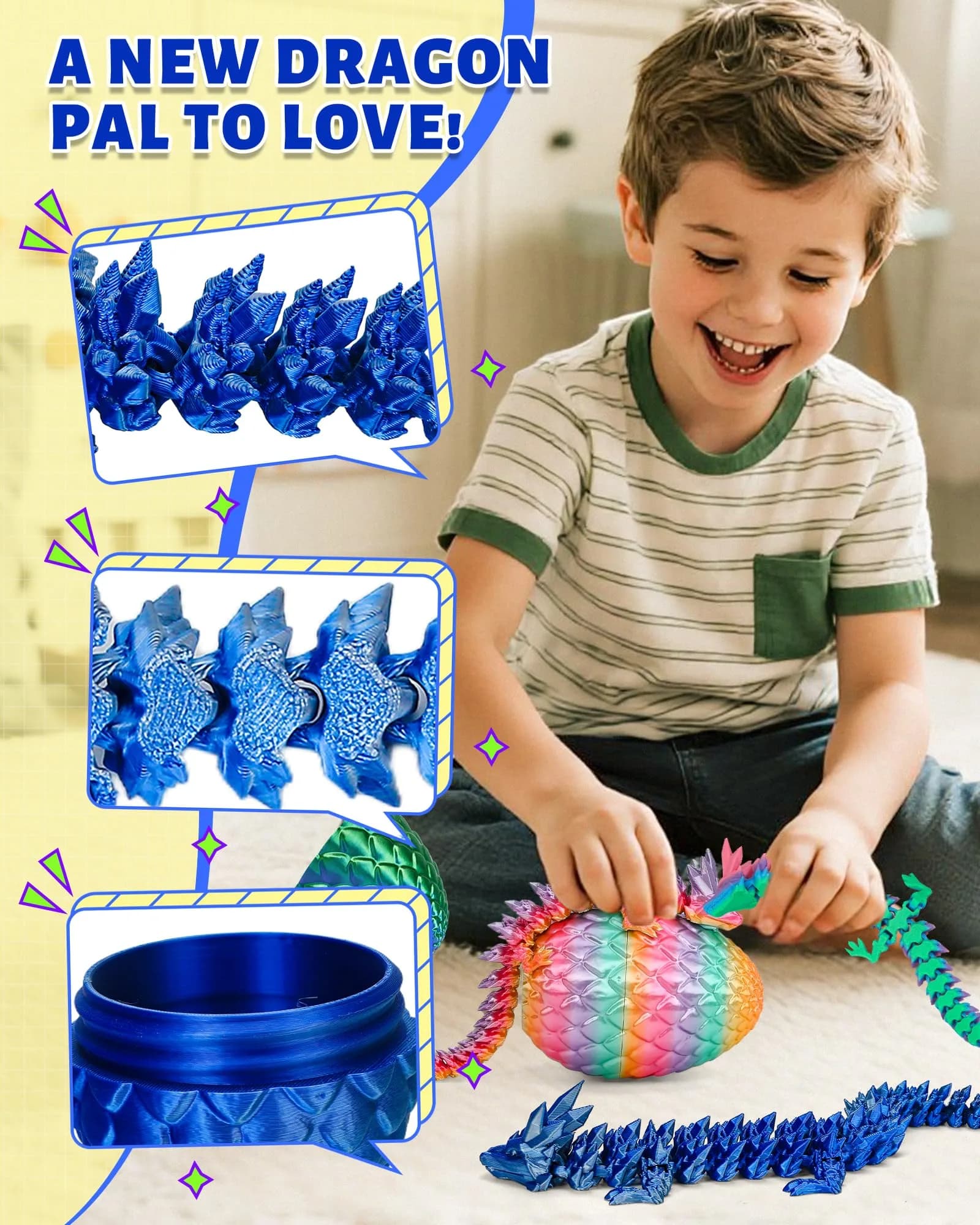 TBOLINE 12 Inch Articulated Crystal Dragon Egg Toy | ASTM-Certified Non-Toxic PLA - view 2