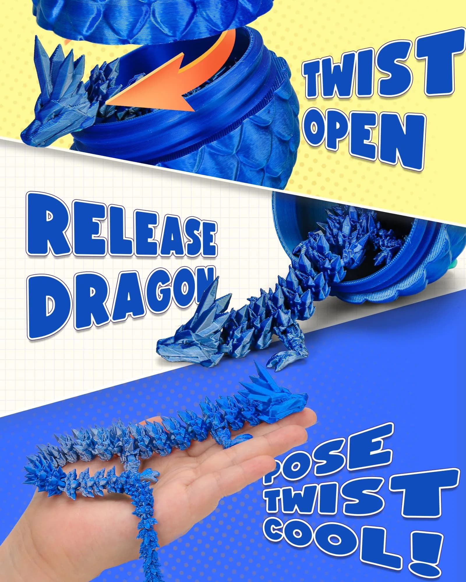TBOLINE 12 Inch Articulated Crystal Dragon Egg Toy | ASTM-Certified Non-Toxic PLA - view 3