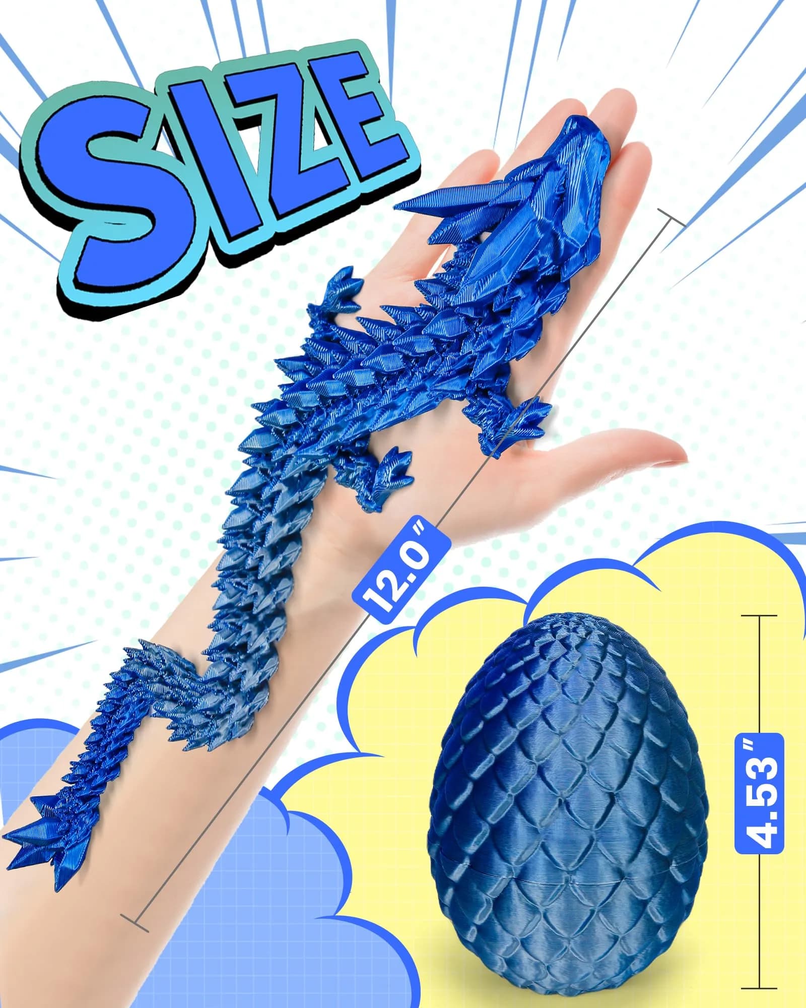 TBOLINE 12 Inch Articulated Crystal Dragon Egg Toy | ASTM-Certified Non-Toxic PLA - view 4