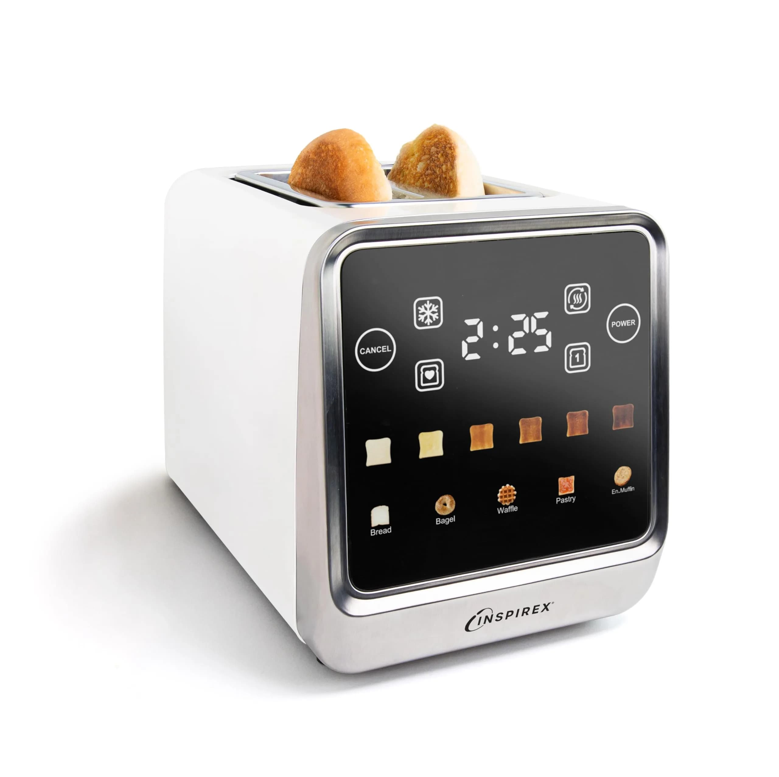 Nostalgia Inspirex Touch Screen Toaster - 2 Extra Wide Slots | 5 Bread Types & 6 Browning Levels — White