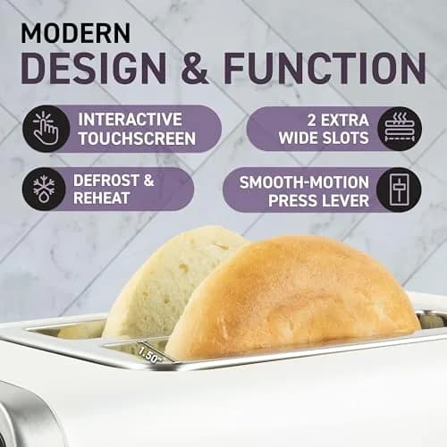 Nostalgia Inspirex Touch Screen Toaster - 2 Extra Wide Slots | 5 Bread Types & 6 Browning Levels thumbnail 3