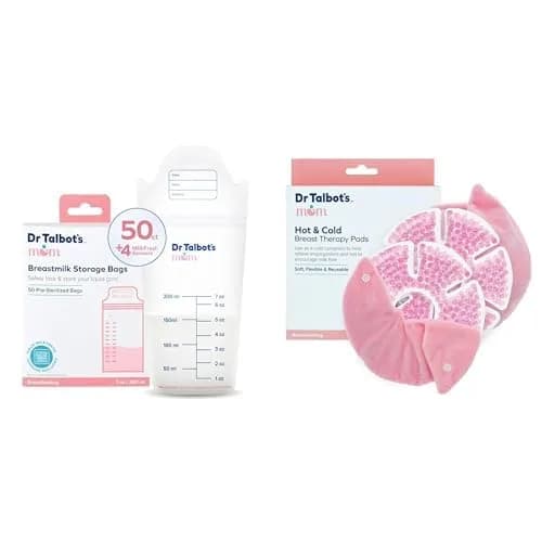 Dr. Talbot's Mom Temperature Tracking Breastmilk Storage Bags with 4 MilkFresh Sensors, 50ct + Hot and Cold Breast Therapy Pads, 2 Count | BPA-Free, Freezer-Safe, Reusable Gel Packs - main product image
