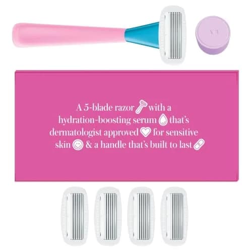 Athena Club Women's Razor Kit, 5-Blade Razor, Pool Party, 5 Refills | Shea & Hyaluronic Serum thumbnail 8